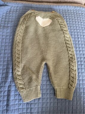 Knit Cable Baby Romper with Heart Detail - Sage Green